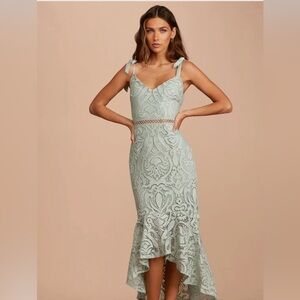 Won Your Heart Sage Green Lace Tie Strap High-Low Midi Dress Lulus